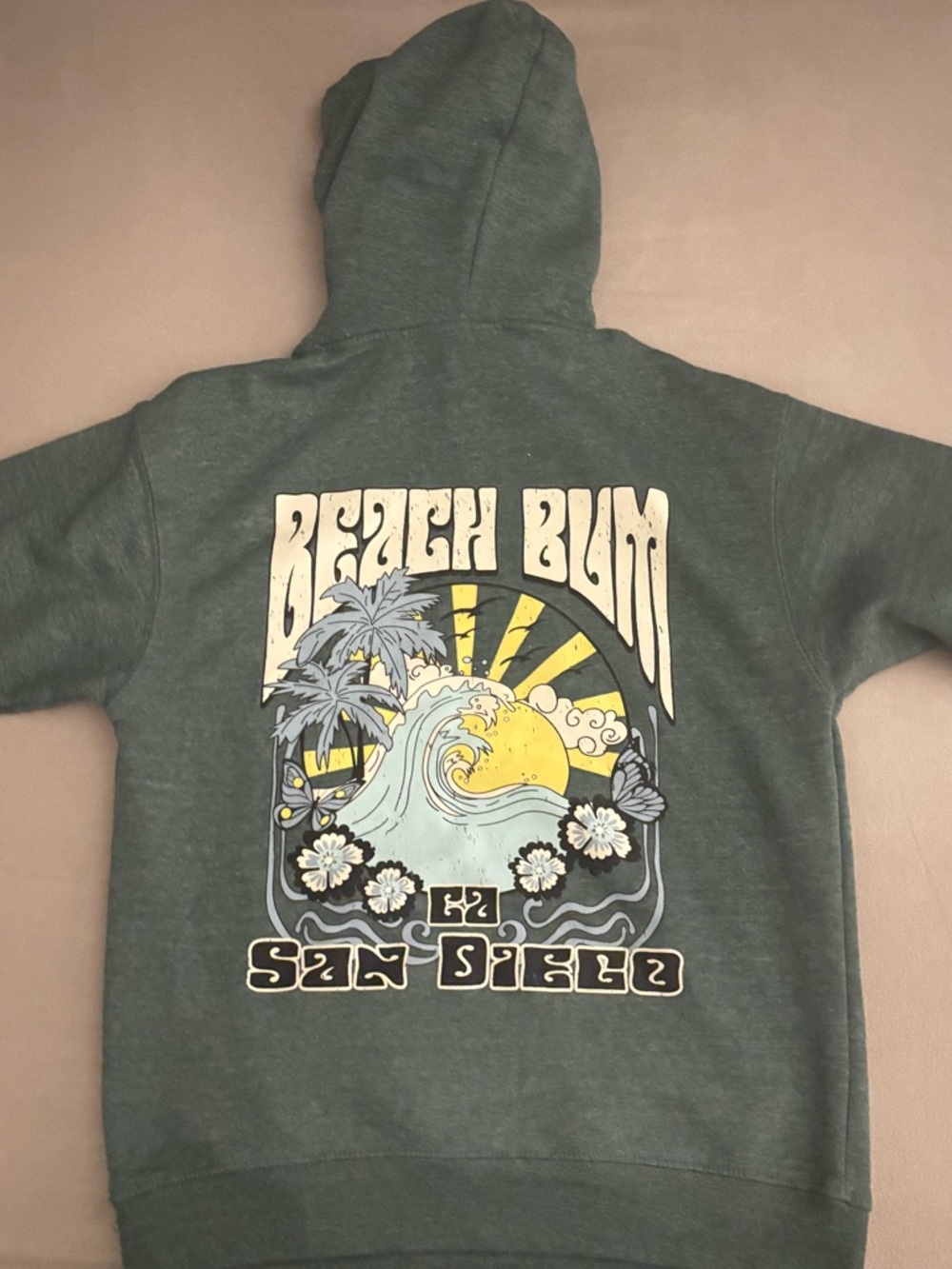 Green Graphic Pullover Hoodie - Beach Bum San Diego Design